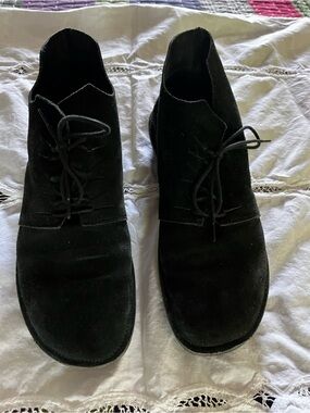 Women's Black Suede Ankle Booties - Lace-Up Style